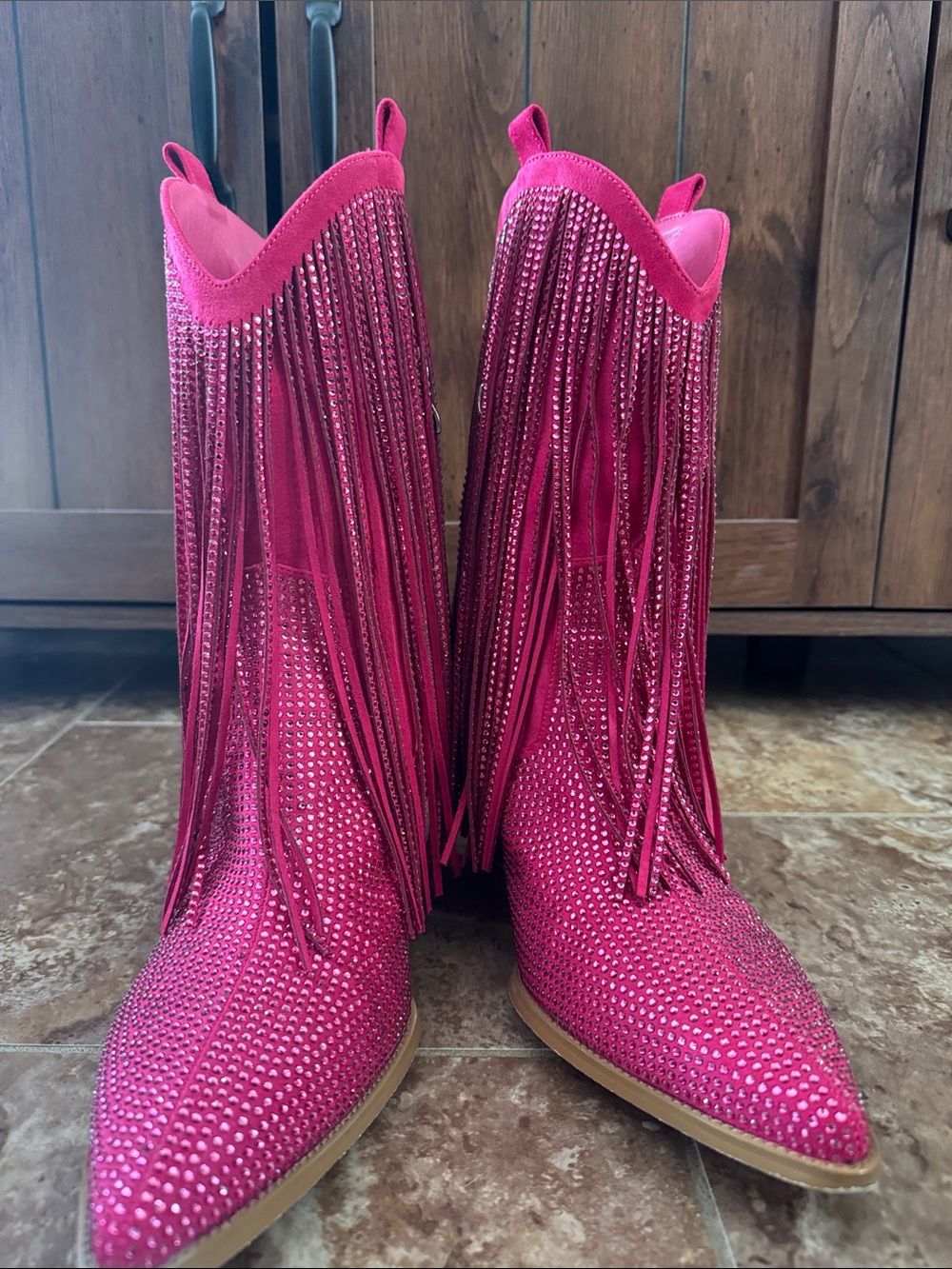Hot Pink Crystal Fringe Cowboy Boots - Picture 2 of 2